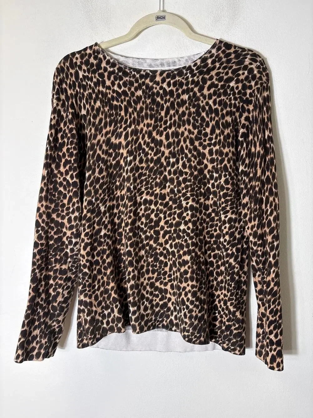 J. Crew Tan Cheetah Print Long Sleeve Cotton Knit Shirt Sz S